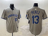 Men's Kansas City Royals #13 Salvador Perez Gray 2024 Away Limited Stitched Jersey,baseball caps,new era cap wholesale,wholesale hats